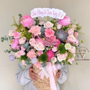 Giỏ Tone Hồng Sen Đá